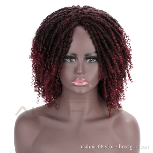 Aisi Hair Ombre Black Bug 14 Inch Wig Crochet Braids Wigs Soft Dreadlocks Hair High Temperature Fiber Short Wigs